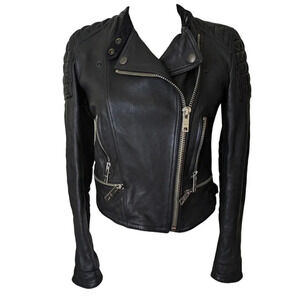 Burberry Brit Black Leather Biker Jacket Size 4 Moto Quilted